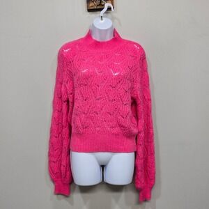ASTR The Label Sweater Women Medium Hot Pink Alpaca Blend‎ Pointelle Barbiecore